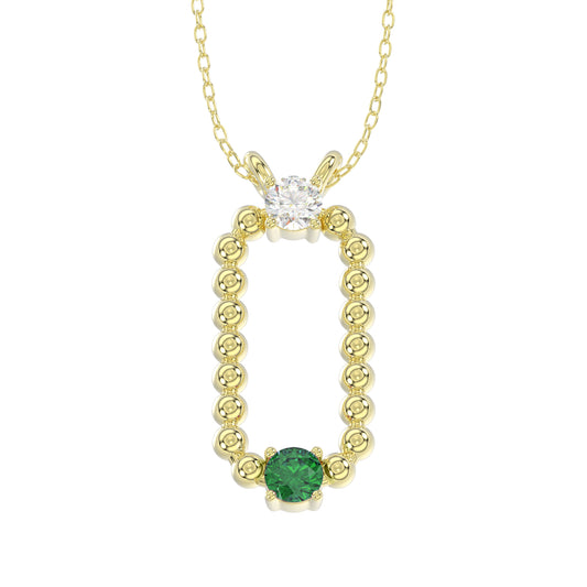 LADIES PENDANT WITH CHAIN 0.15CT ROUND/EMERALD DIAMOND 14K YELLOW GOLD (CENTER STONE ROUND EMERALD -0.10CT)