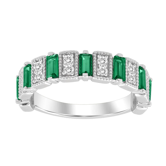LADIES BAND 1.05CT ROUND/BAGUETTE/EMERALD DIAMOND 14K WHITE GOLD
