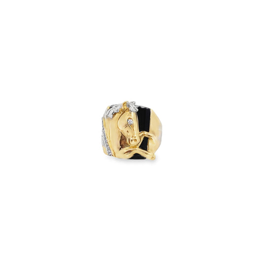 10K Two Tone Gold Horse W/Cz Fashion Mens Ring Size 11 6.9Dwt