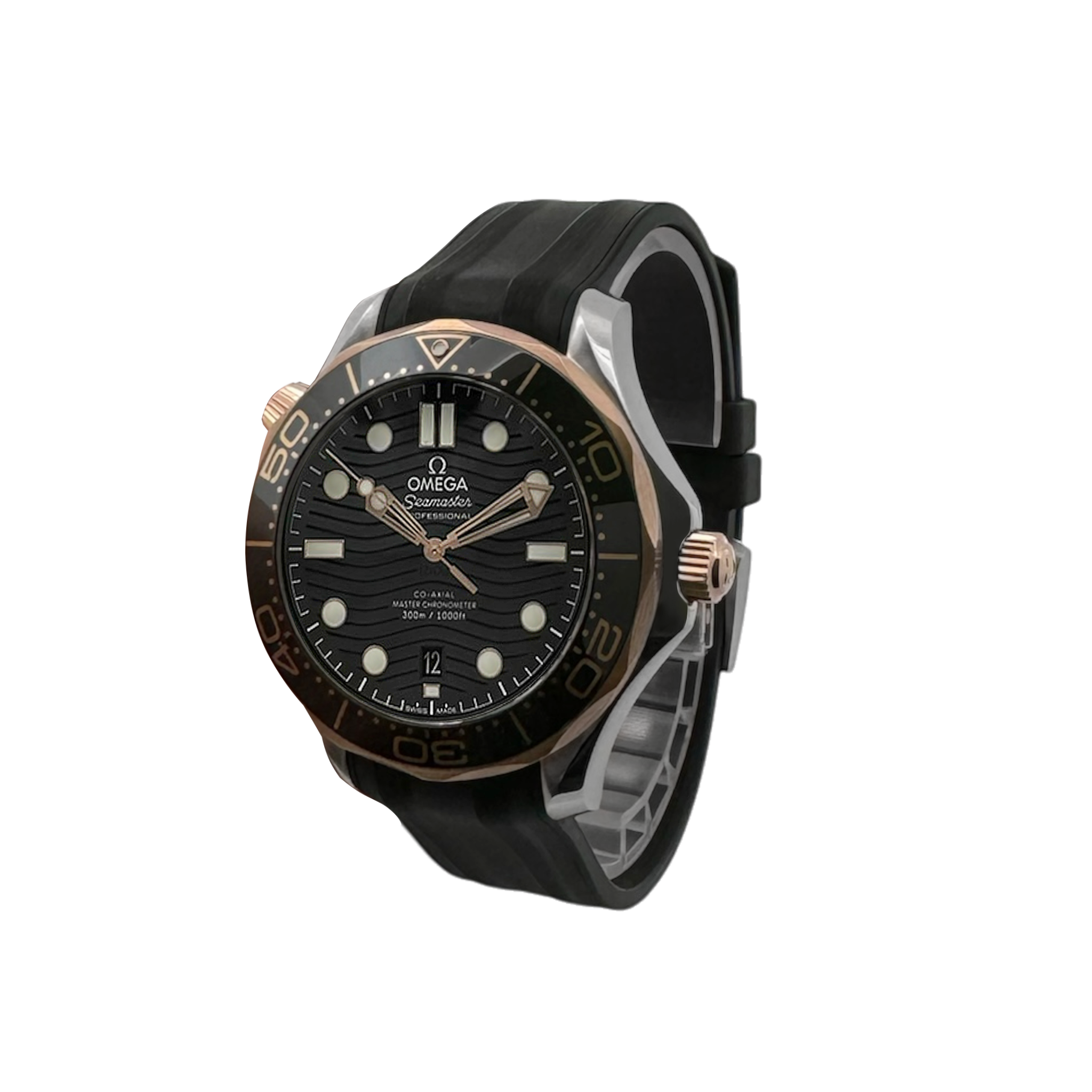 Omega Seamaster Axial 8800 Black Dial Rose Tone Accents Rubber Strap