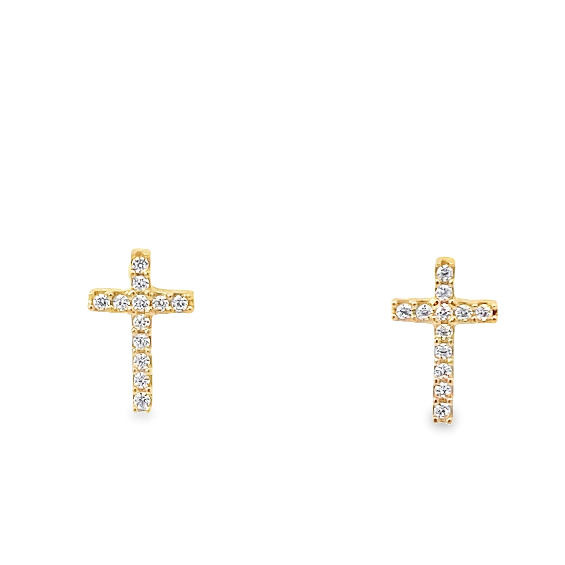 14K Yellow Gold Cz Cross Stud Earrings