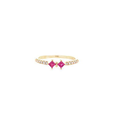 0.11Ctw Dird/0.22Ctw Rbsq 14K Yellow Gold Ruby & Diamond Ring Size 7 1.1Dwt
