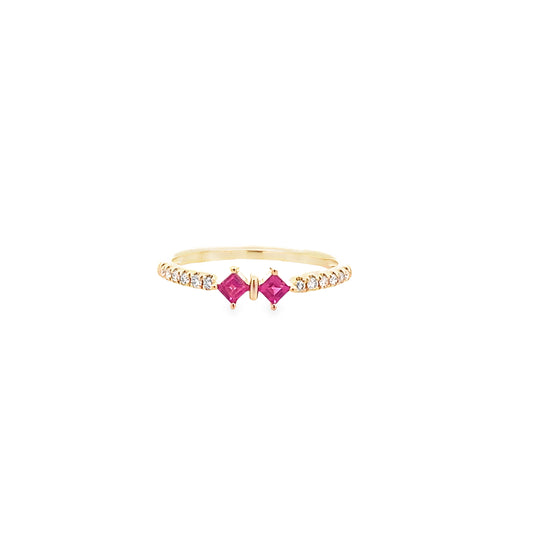 0.11Ctw Dird/0.22Ctw Rbsq 14K Yellow Gold Ruby & Diamond Ring Size 7 1.1Dwt
