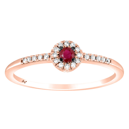 LADIES RING 0.20CT ROUND/RUBY DIAMOND 14K ROSE GOLD
