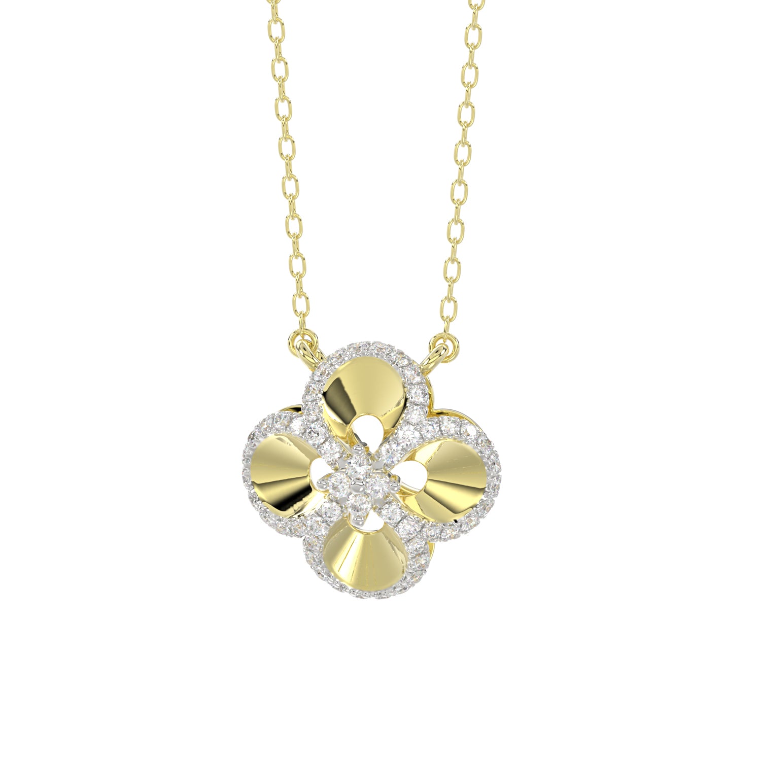 LADIES PENDANT WITH CHAIN 0.16CT ROUND DIAMOND 14K YELLOW GOLD