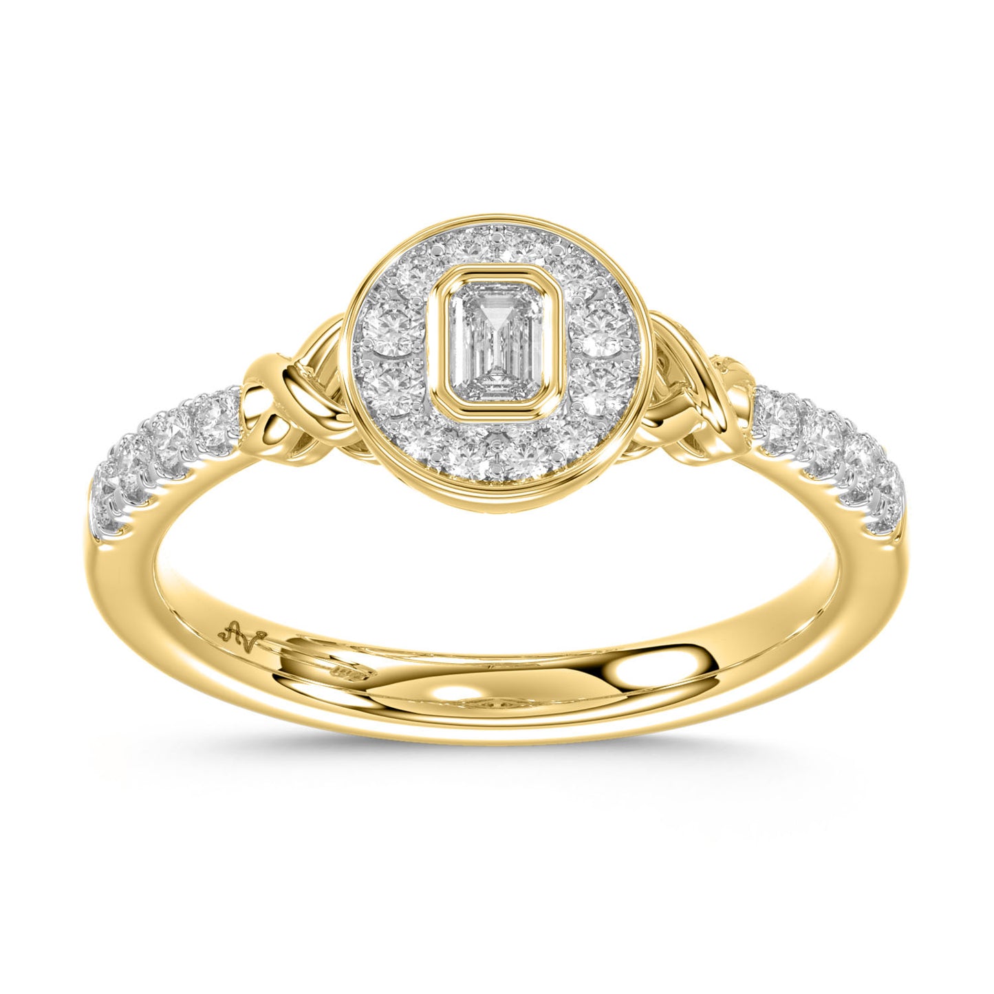 LADIES RING 0.33CT EMERALD/ROUND DIAMOND 14K YELLOW GOLD