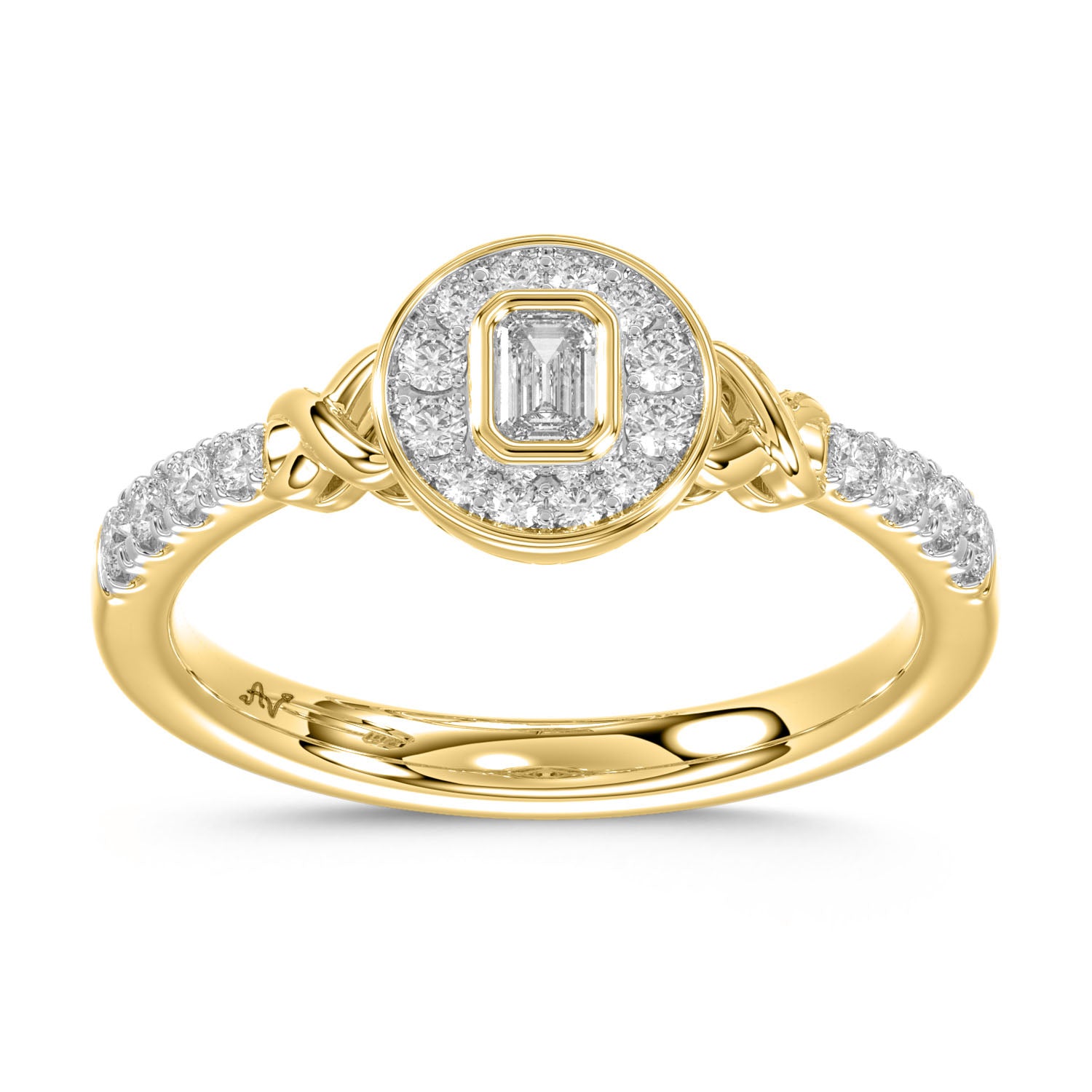 LADIES RING 0.33CT EMERALD/ROUND DIAMOND 14K YELLOW GOLD