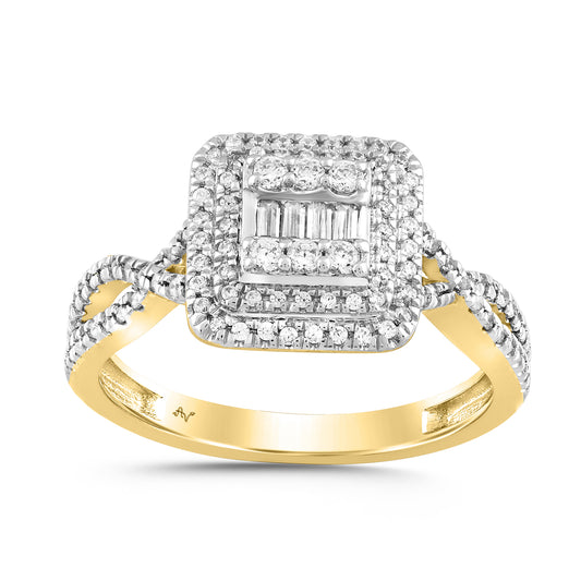 LADIES RING 0.35CT ROUND/BAGUETTE DIAMOND 14K YELLOW GOLD