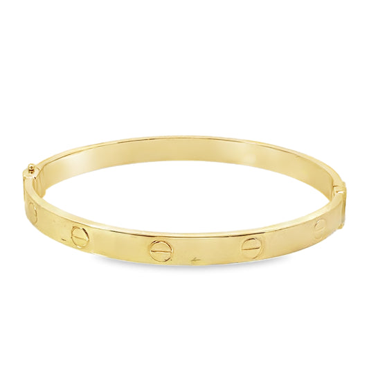 14K Yellow Gold Screw Style Hinged Bangle 5.0Dwt