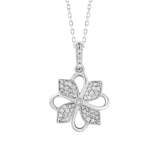 LADIES PENDANT WITH CHAIN 0.16CT ROUND DIAMOND 14K WHITE GOLD