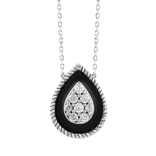 LADIES PENDANT WITH CHAIN 0.25CT ROUND DIAMOND 14K WHITE GOLD