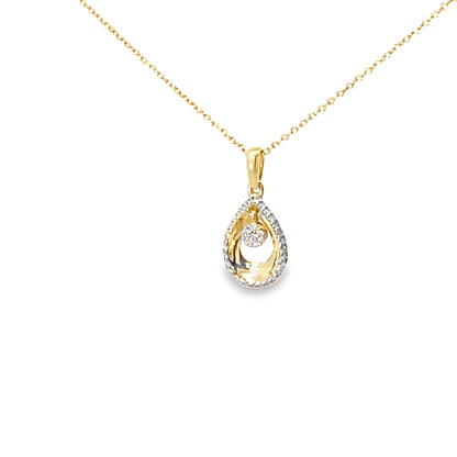 0.10Ctw 10K Yellow Gold Diamond Pear Shaped Pendant Necklace 18in 1.1Dwt