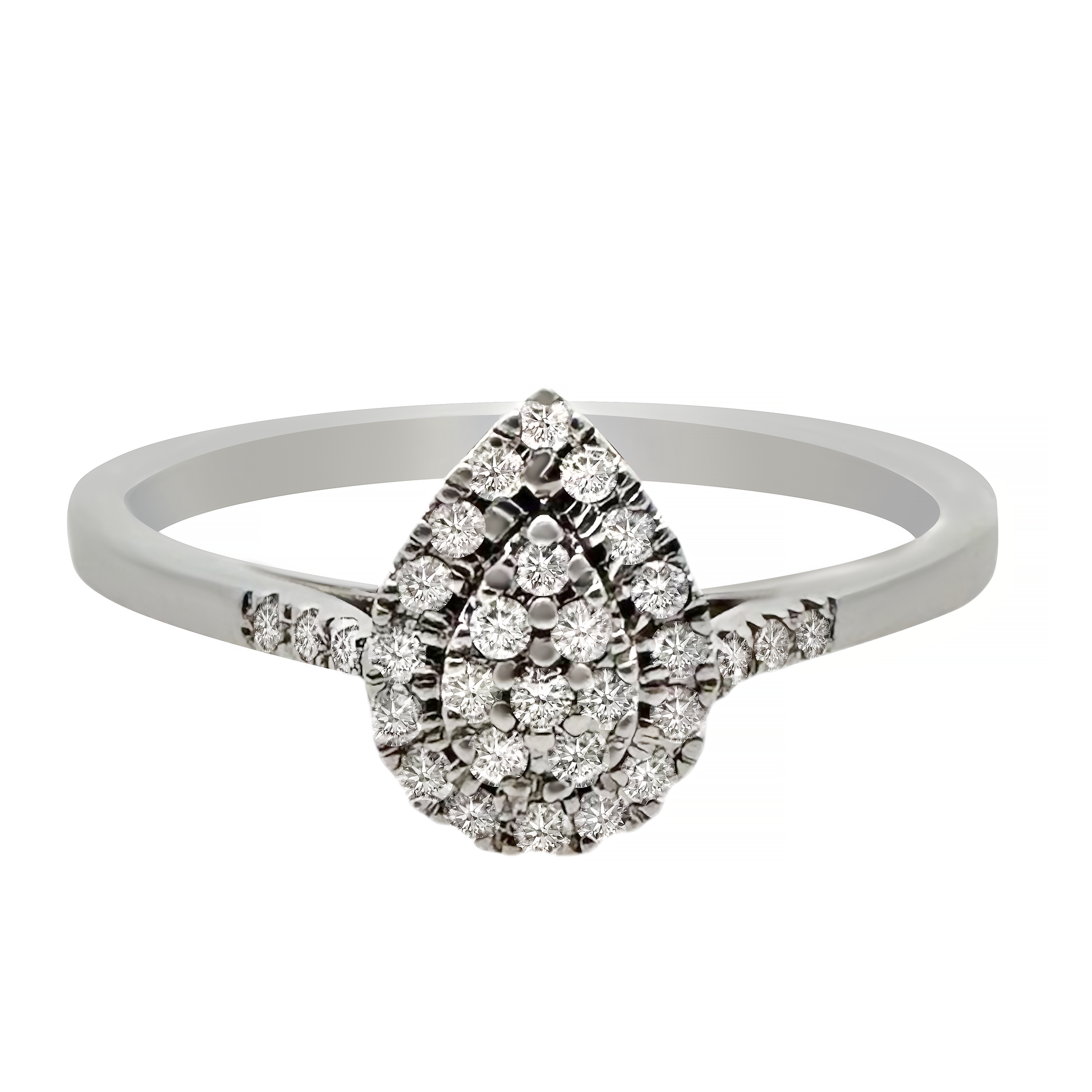 0.15Ctw 14K White Gold Pear Cut Diamond Engagement Ring Size 7 1.4Dwt