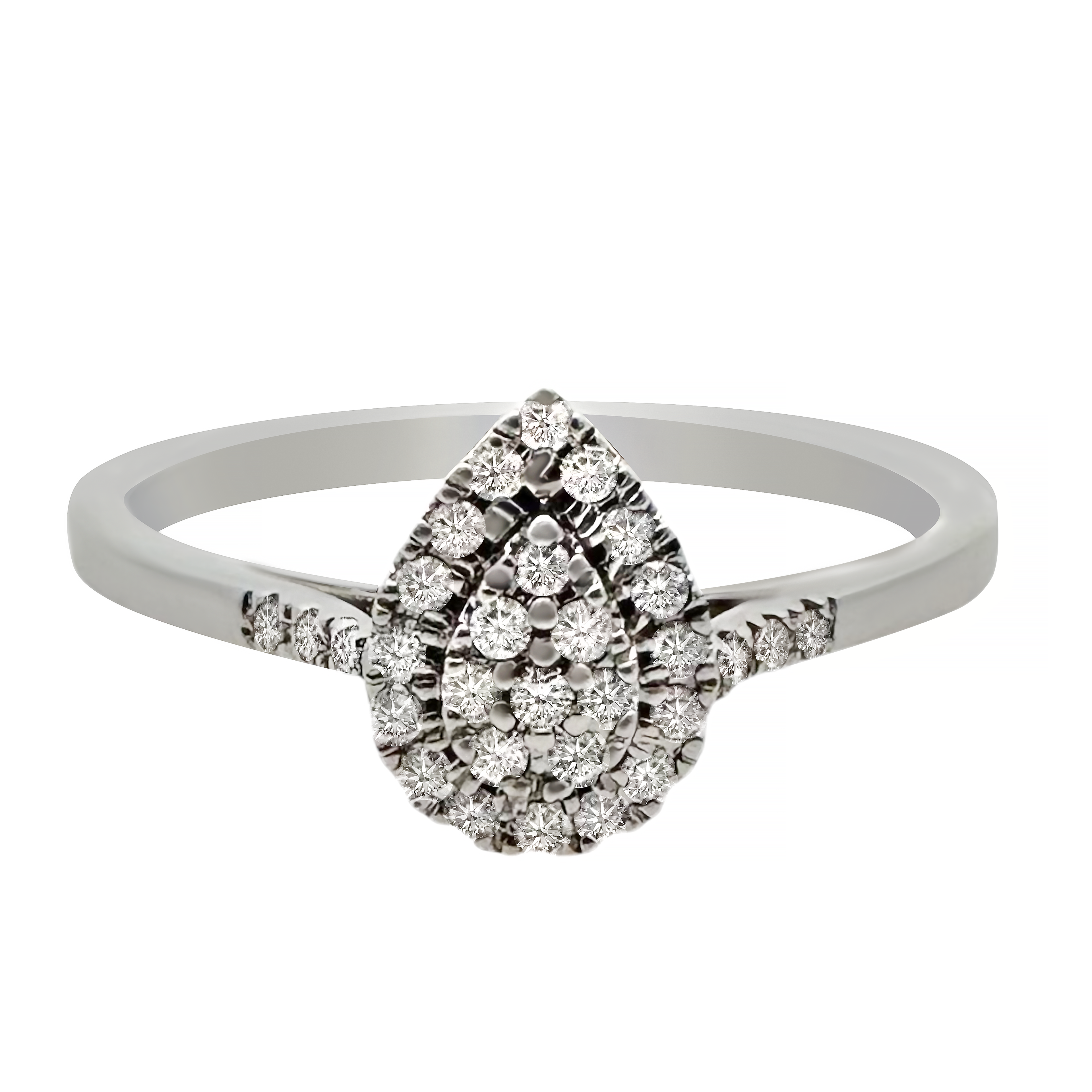 0.15Ctw 14K White Gold Pear Cut Diamond Engagement Ring Size 7 1.4Dwt