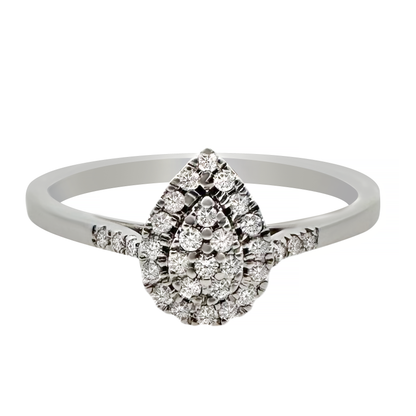0.15Ctw 14K White Gold Pear Cut Diamond Engagement Ring Size 7 1.4Dwt