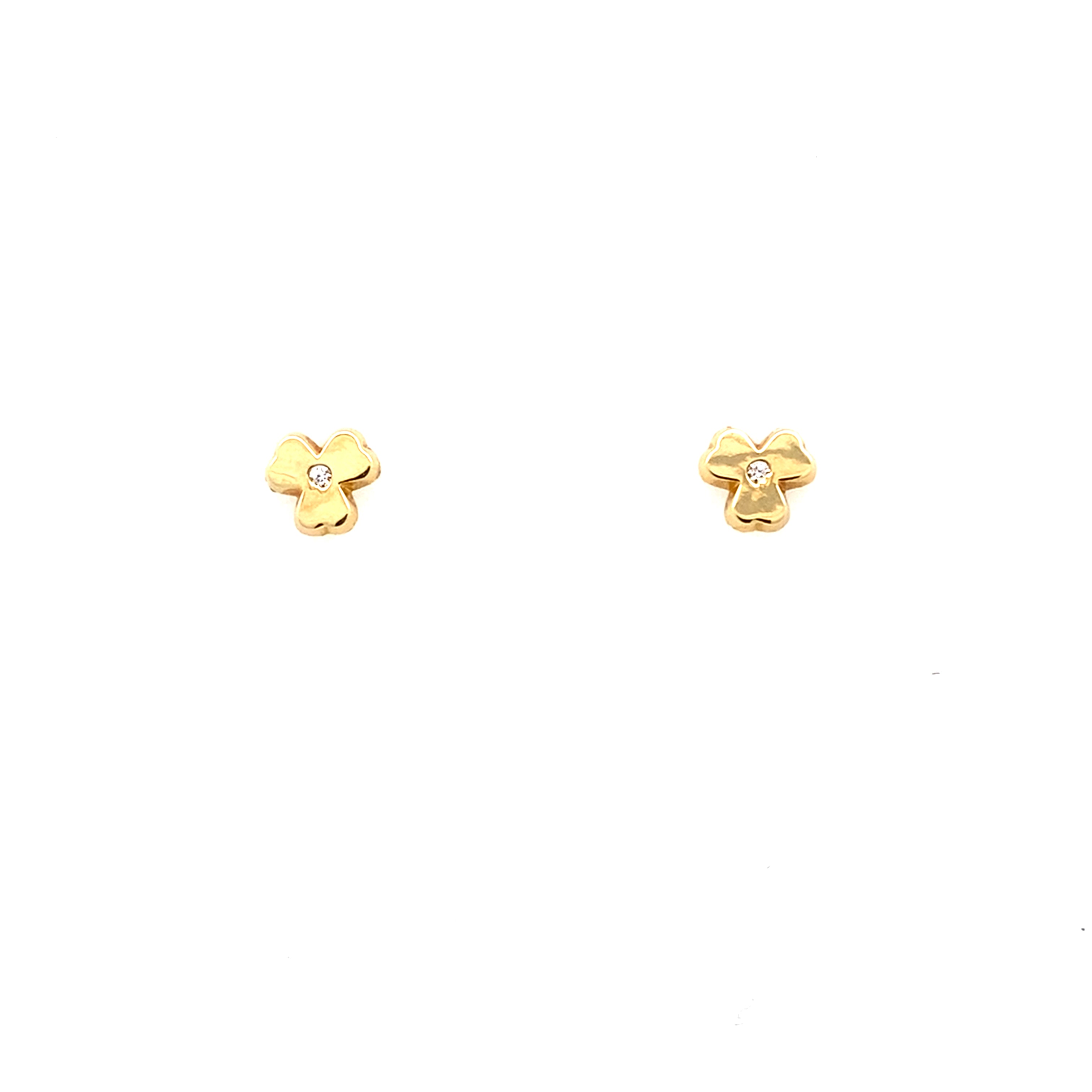 18K Yellow Gold Cz Clover Stud Earring
