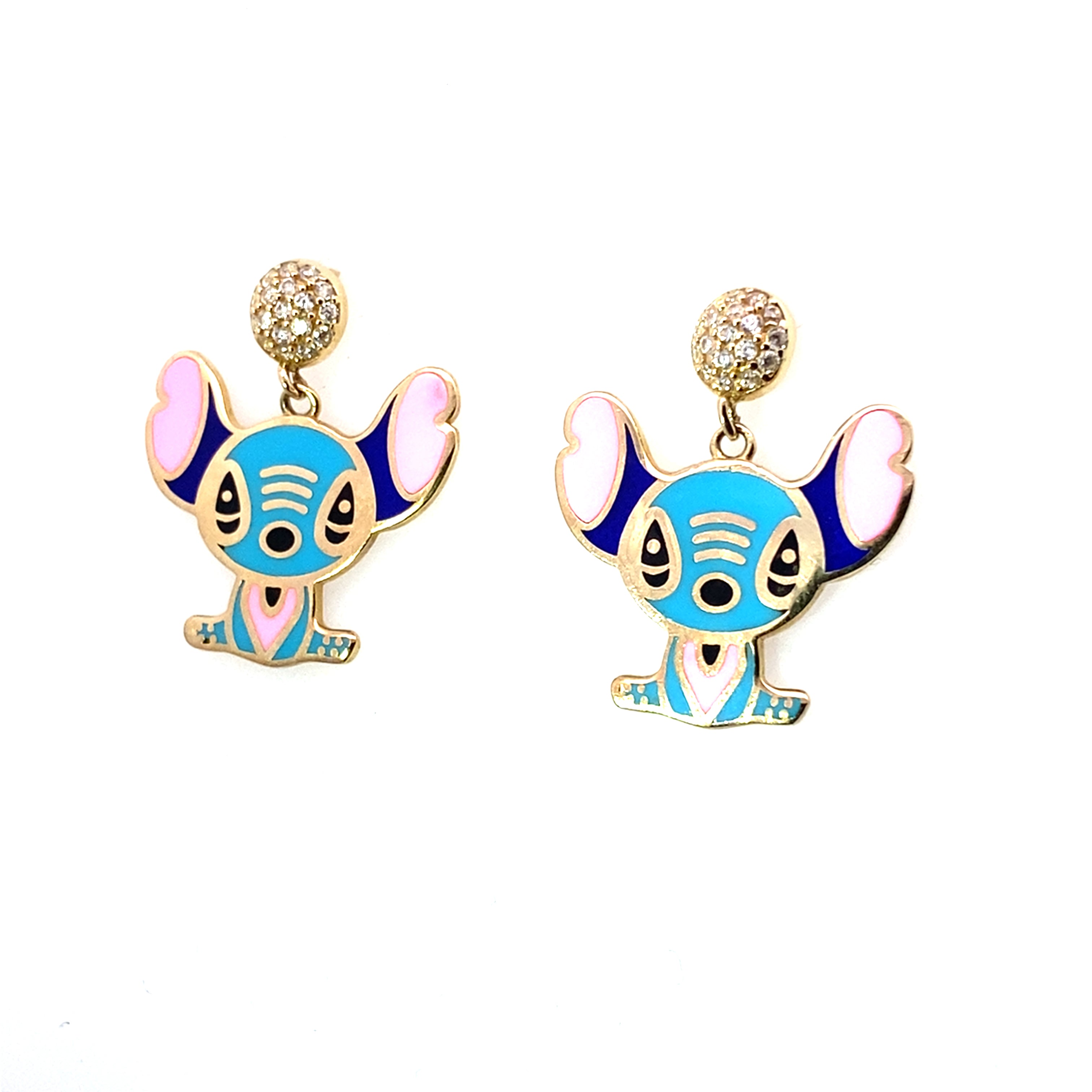 10K Yellow Gold Cz/Light Blue Stitch Stud Earring 2.7Dwt