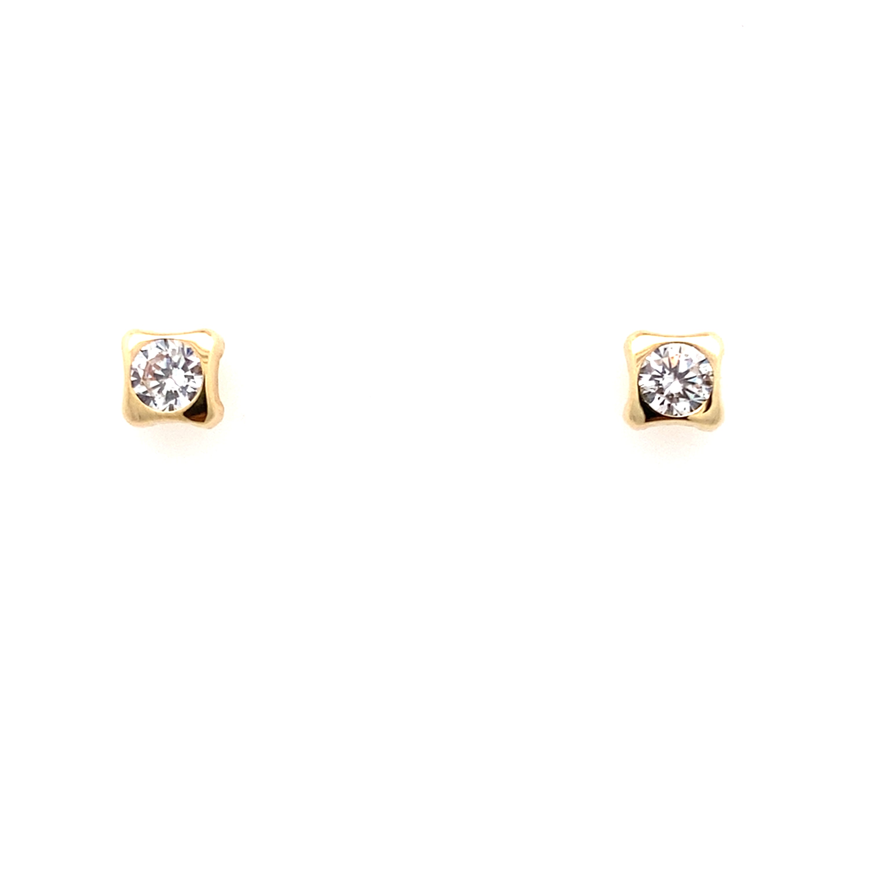 14K Yellow Gold Cz Squared Stud Earring 0.4Dwt