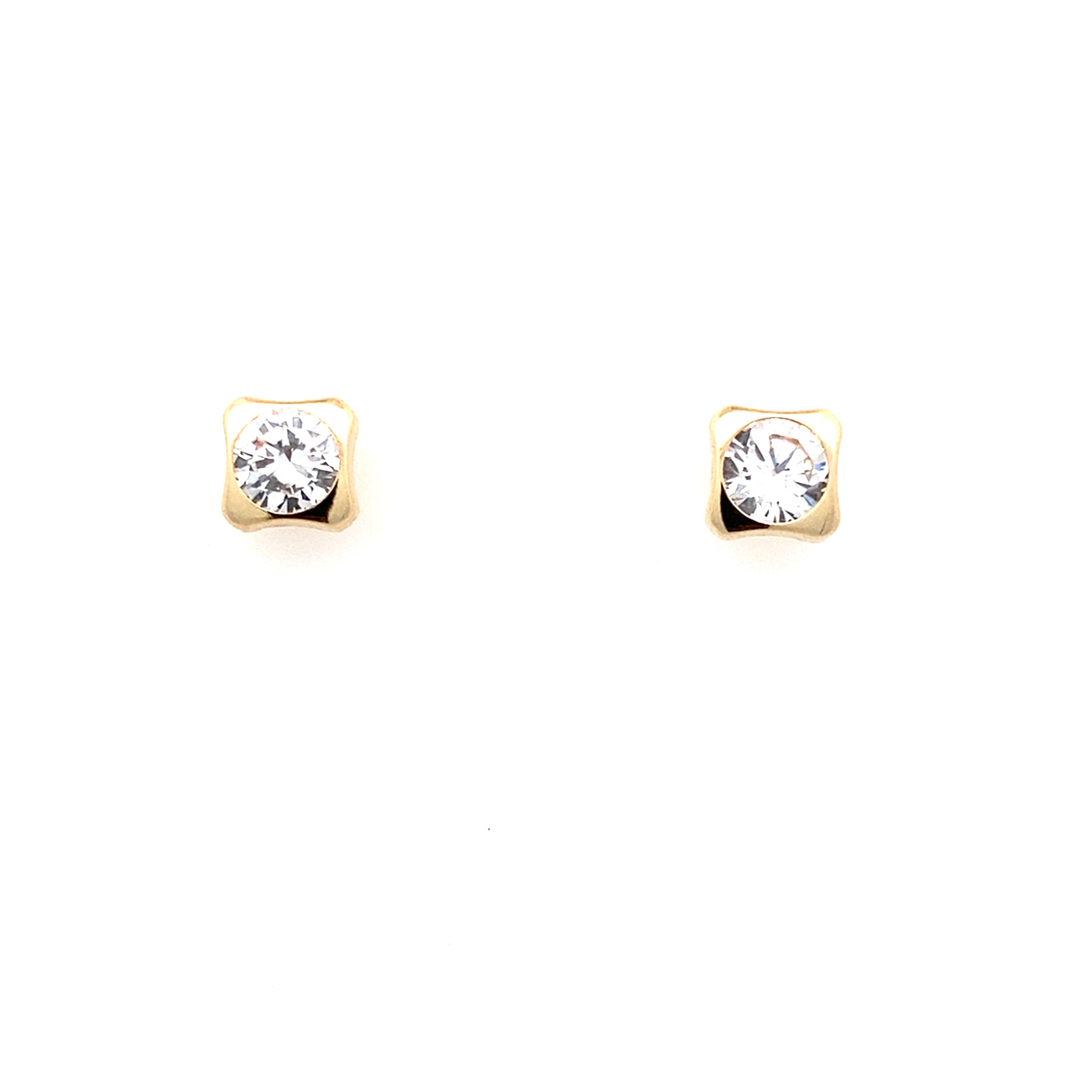 14K Yellow Gold Cz Medium Squared Stud Earring 0.8Dwt