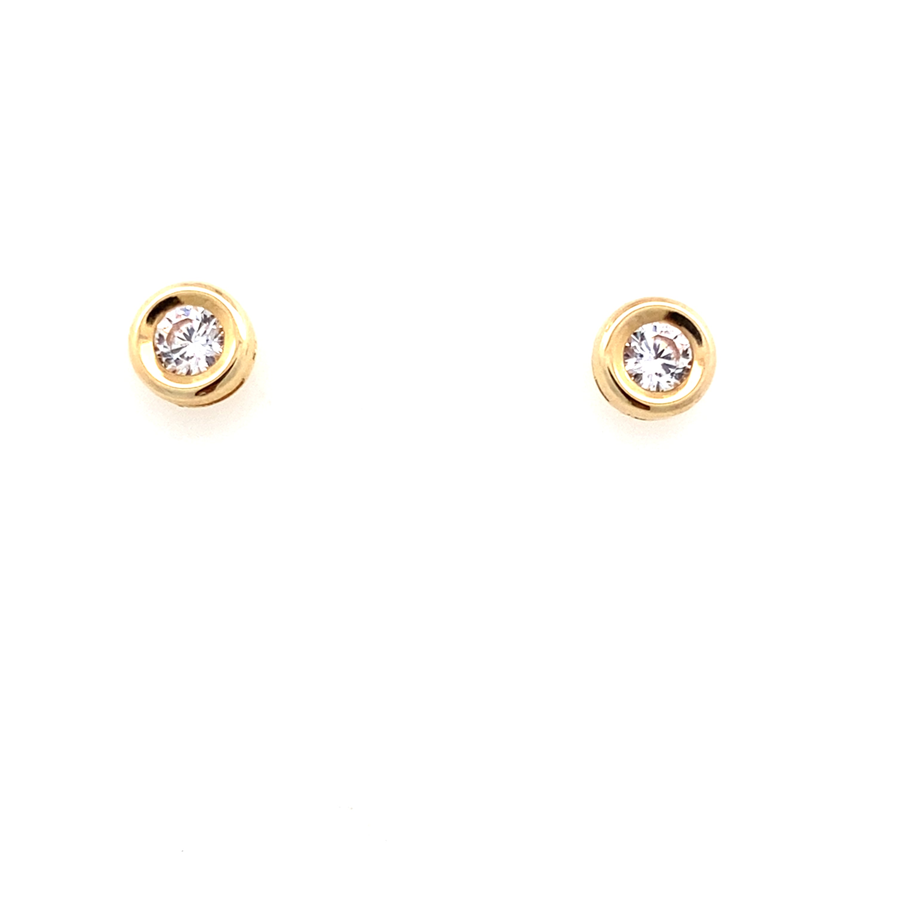 14K Yellow Gold Cz Round Medium Stud Earrings 0.4Dwt