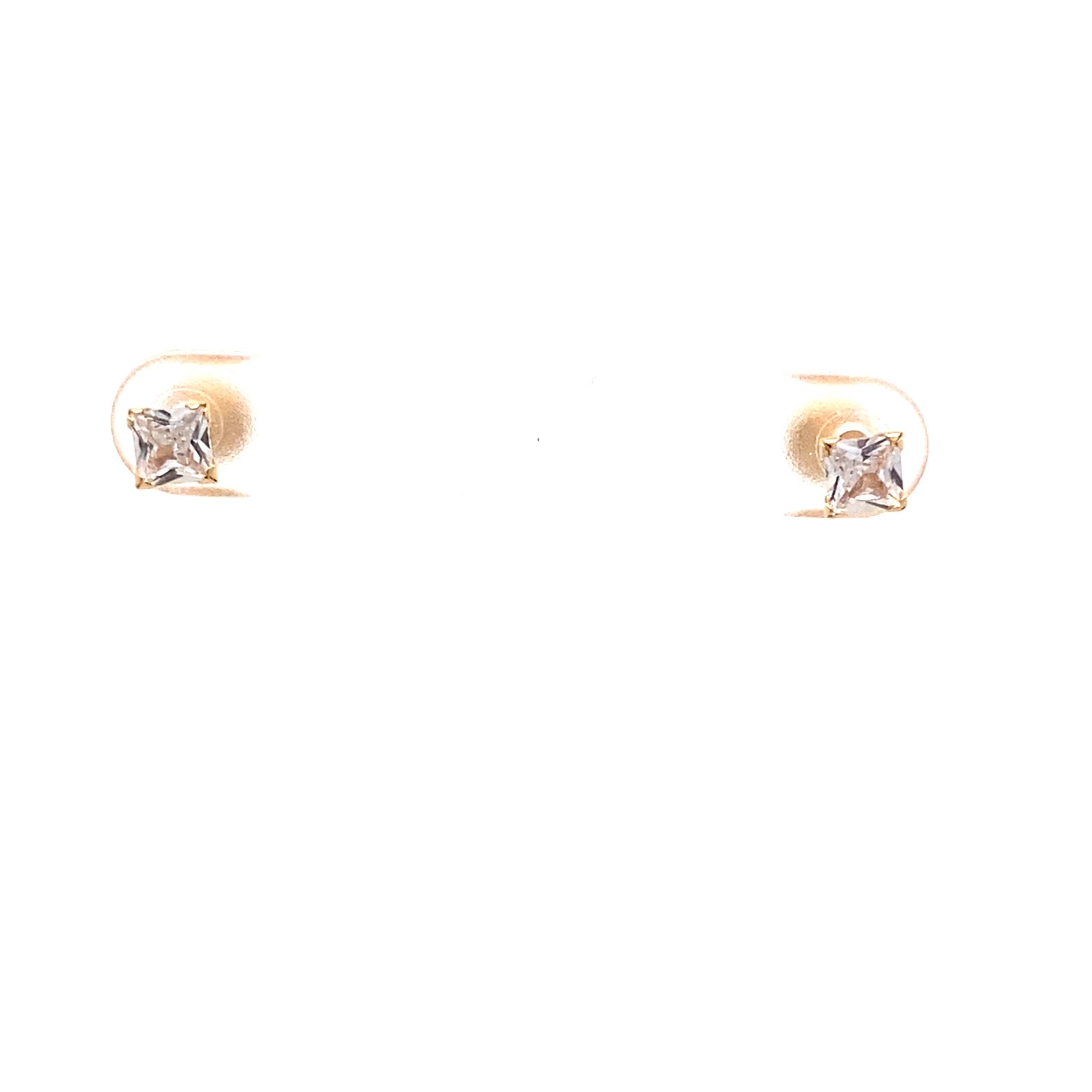 14K Yellow Gold Baby Square Cz Stud Earrings 0.3Dwt