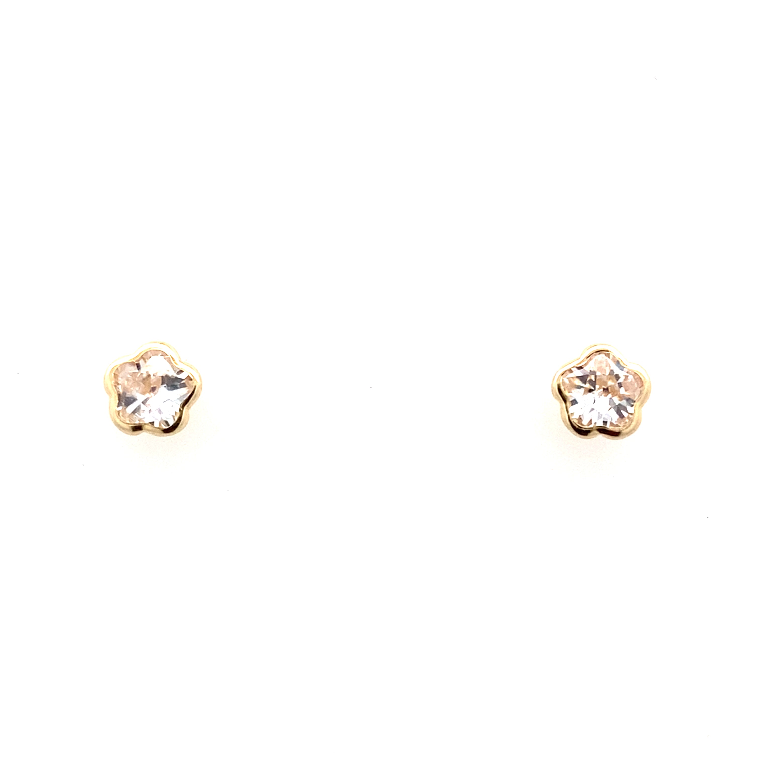 14K Yellow Gold Cz Flower Stud Earrings 0.3Dwt