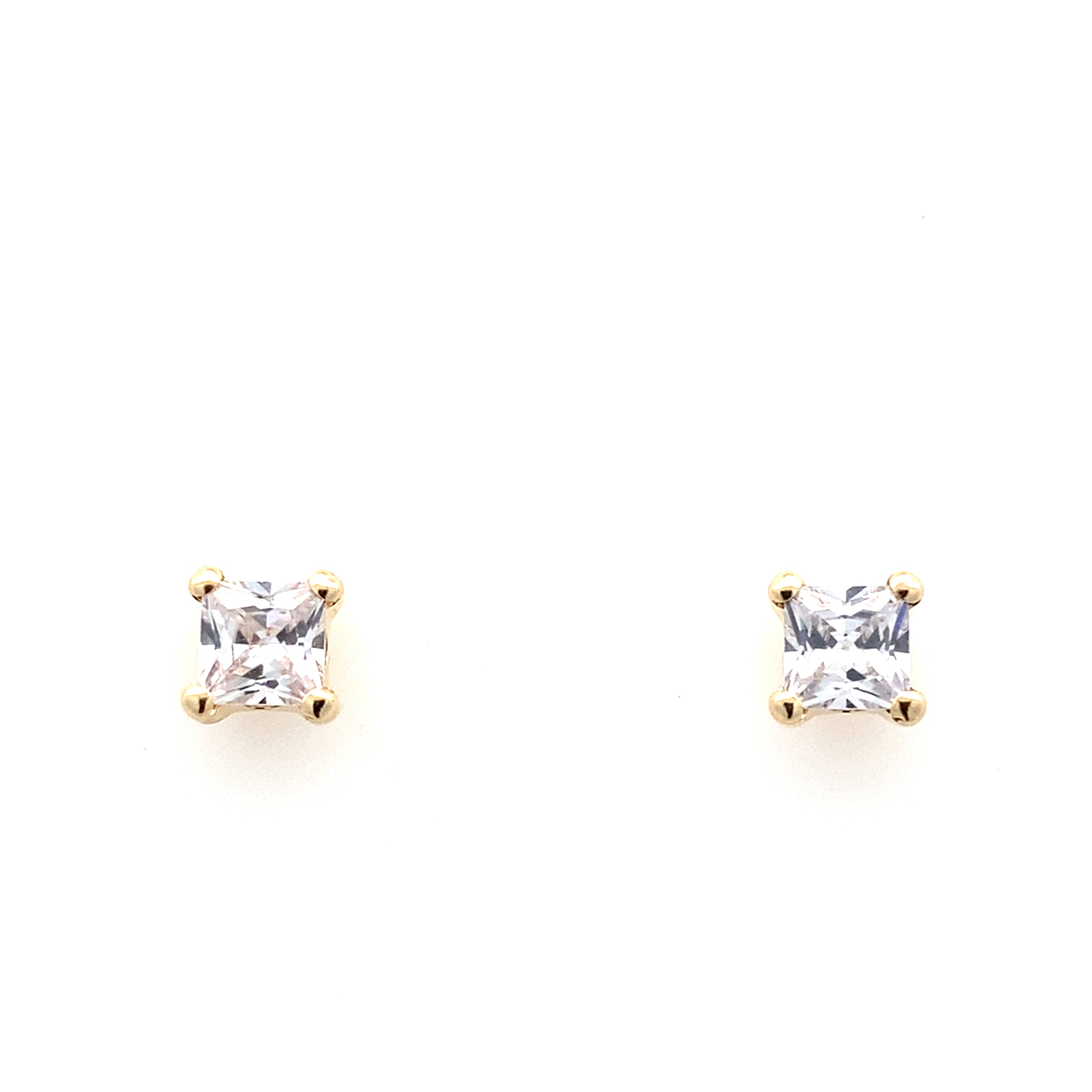 14K Yellow Gold Square Cz Stud Earrings