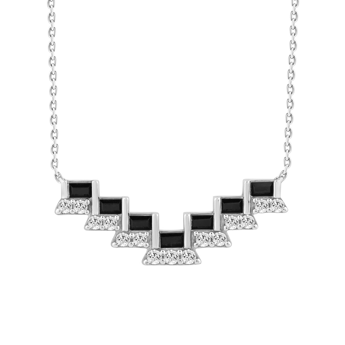 LADIES NECKLACE 0.50CT ROUND/BLACK/BAGUETTE DIAMOND 14K WHITE GOLD