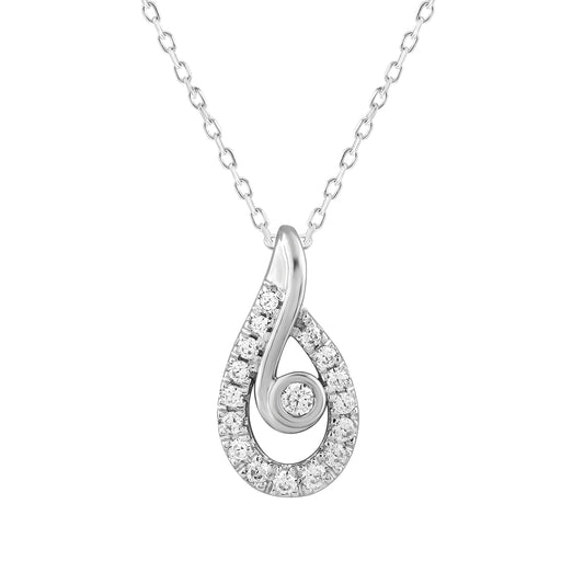 LADIES PENDANT 0.16CT WITH CHAIN ROUND DIAMOND 14K WHITE GOLD