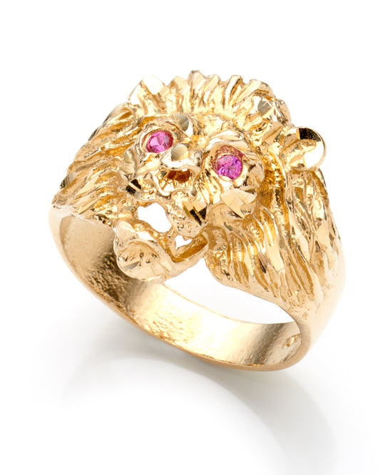 14K Yellow Gold Lion Head W/Red Stone Ring Size 8 4.4Dwt