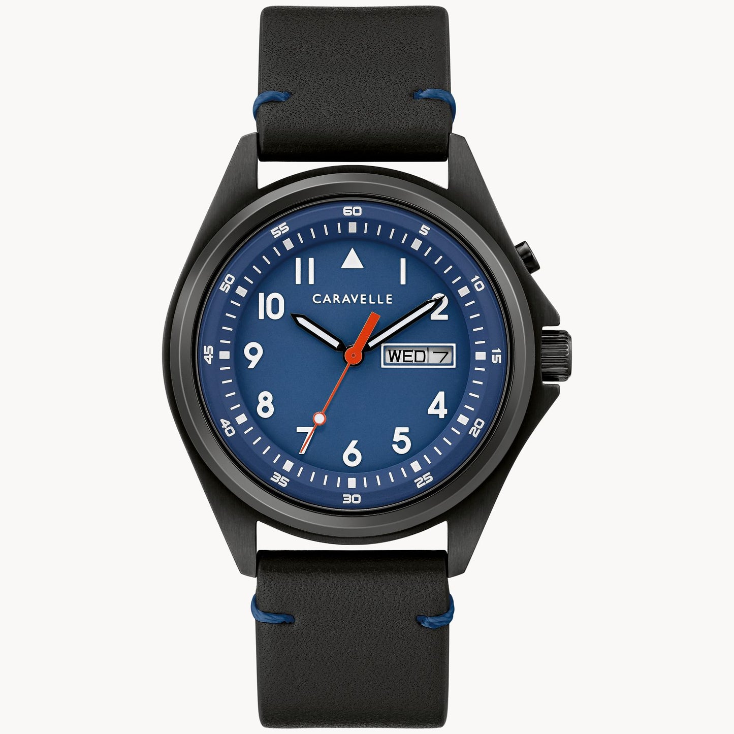Caravelle Classic Mens Watch (45C118) Blue Dial Black Leather Straps