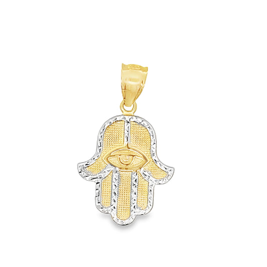 14K Yellow Gold Two Tone Hand Of Fatima Pendant  1.6Dwt