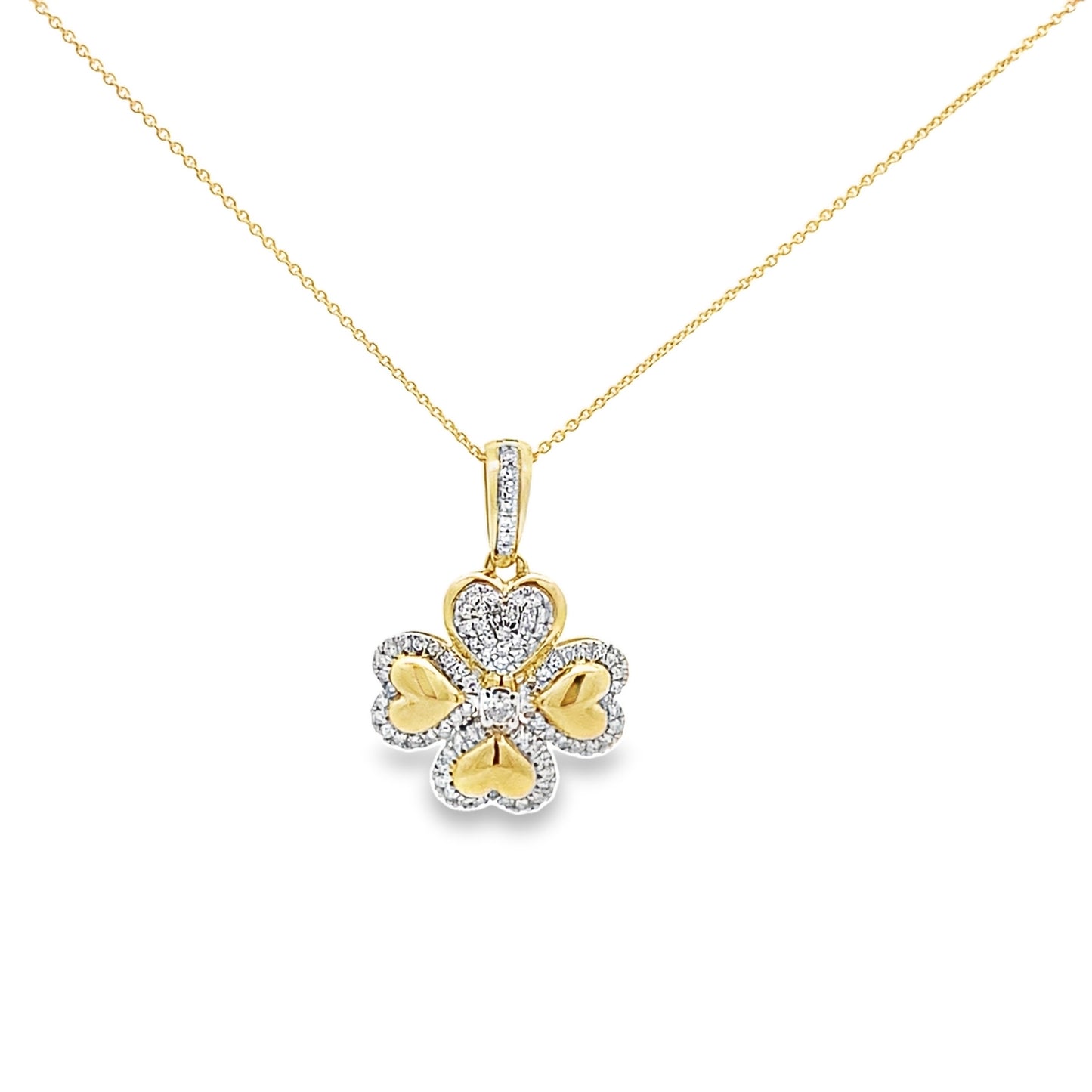 0.25Ctw 14K Yellow Gold Diamond Flower Necklace 19In 2.0Dwt