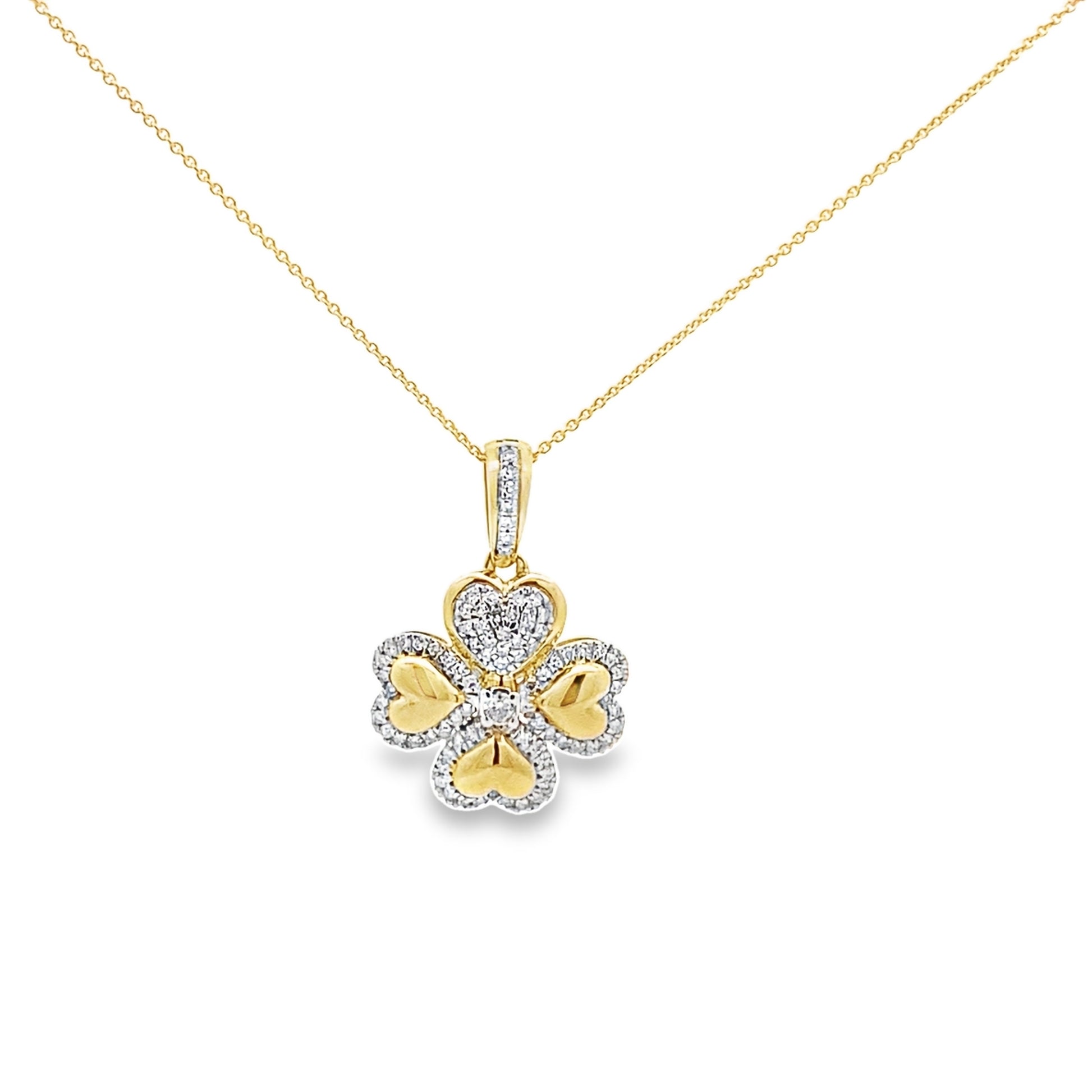 0.25Ctw 14K Yellow Gold Diamond Flower Necklace 19In 2.0Dwt