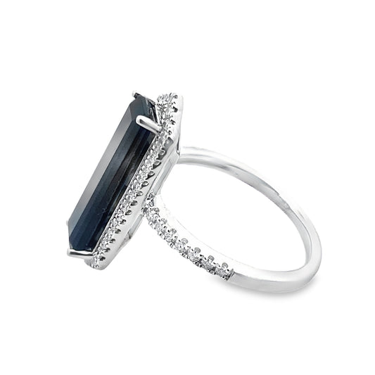 2.82 Bagt/0.34 Ctw Dird 14K White Gold Black Agate & Dia Ring Size 7 2.5Dwt