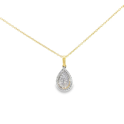 0.15Ctw 10K Yellow Gold Diamond Pear Shaped Pendant Necklace 18in 1.4Dwt
