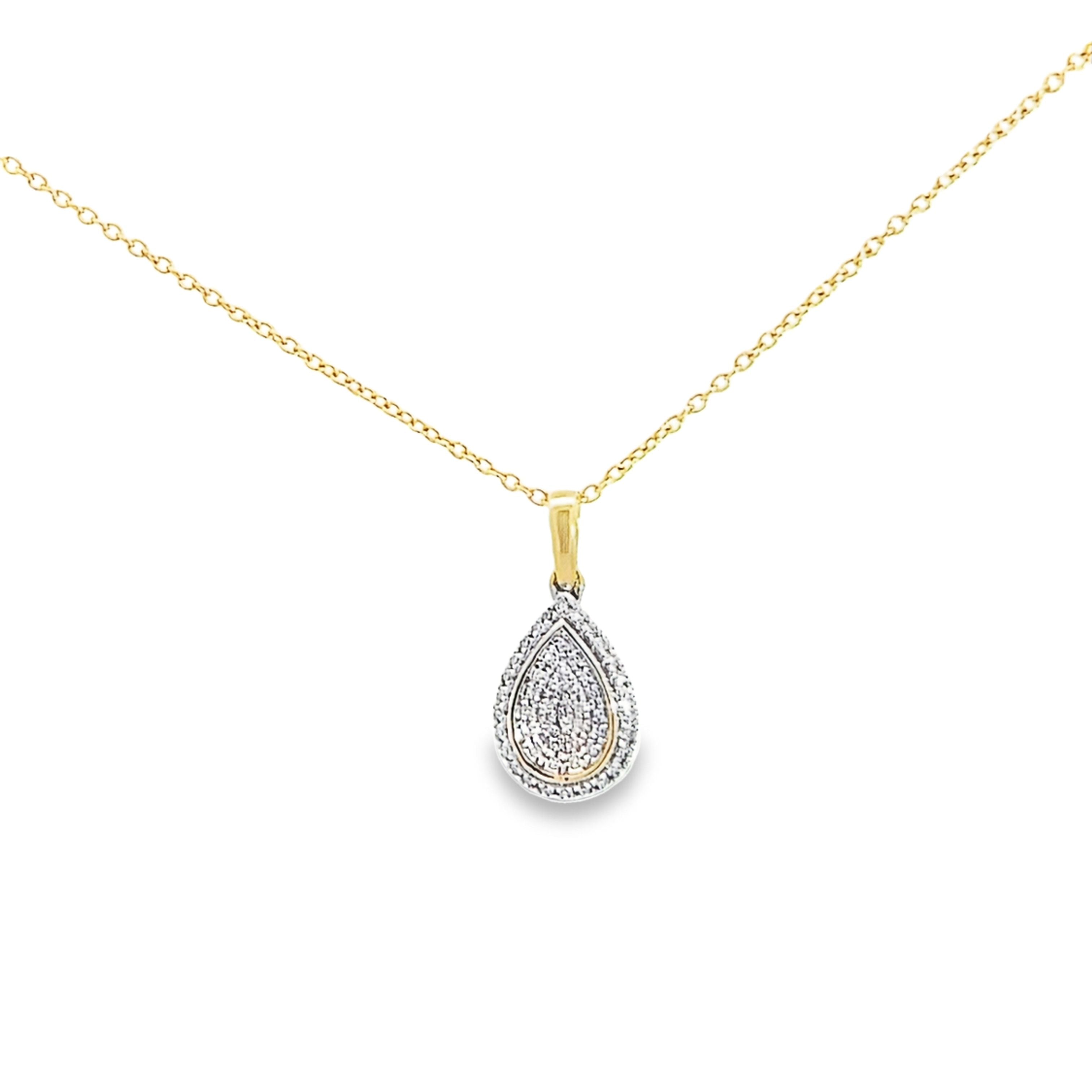 0.15Ctw 10K Yellow Gold Diamond Pear Shaped Pendant Necklace 18in 1.4Dwt