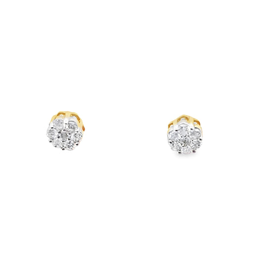 0.25Ctw 14K Yellow Gold Diamond Flower Cluster Stud Earrings