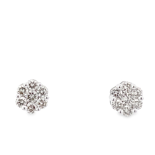 1/2Ctw 14K White Gold  Diamond Flower Stud Earrings 1.1Dwt