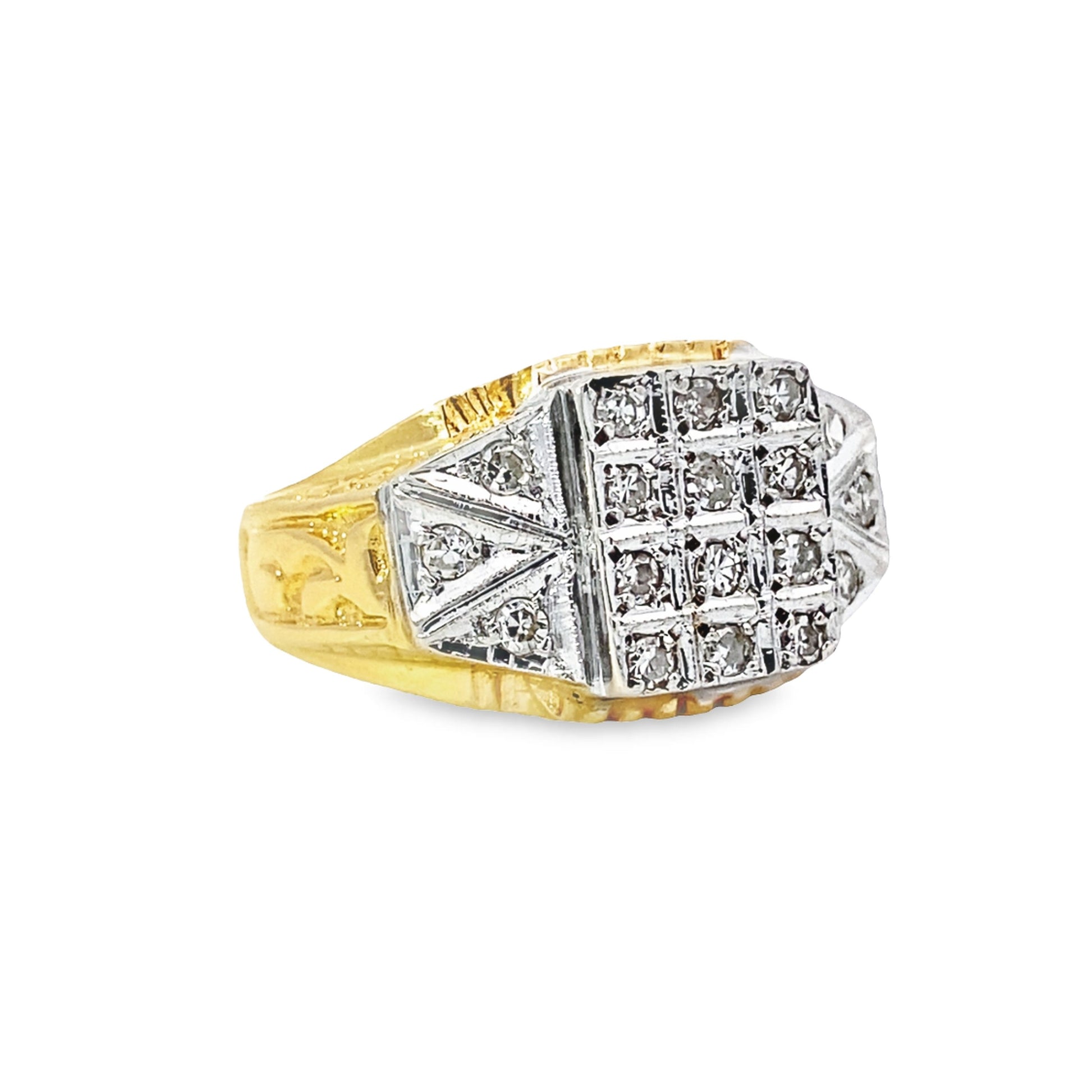 14K Two Tone Mens Diamond Fashion Ring Size 10 7.2Dwt
