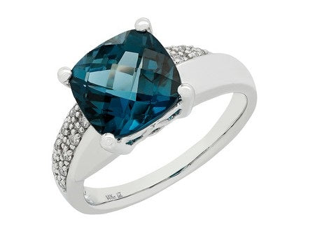 0.11Ctw Diamond 3.73Ctw London Blue Topaz 14K White Gold Ring Size 7 2.7Dwt