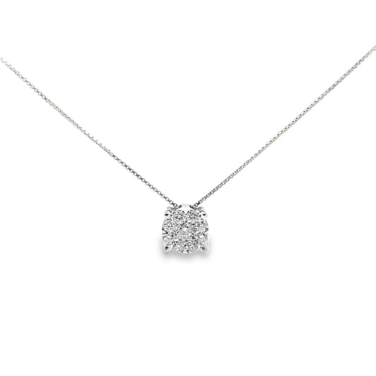0.33Ctw 14K White Gold Diamond Box Link Necklace 18In 1.3Dwt