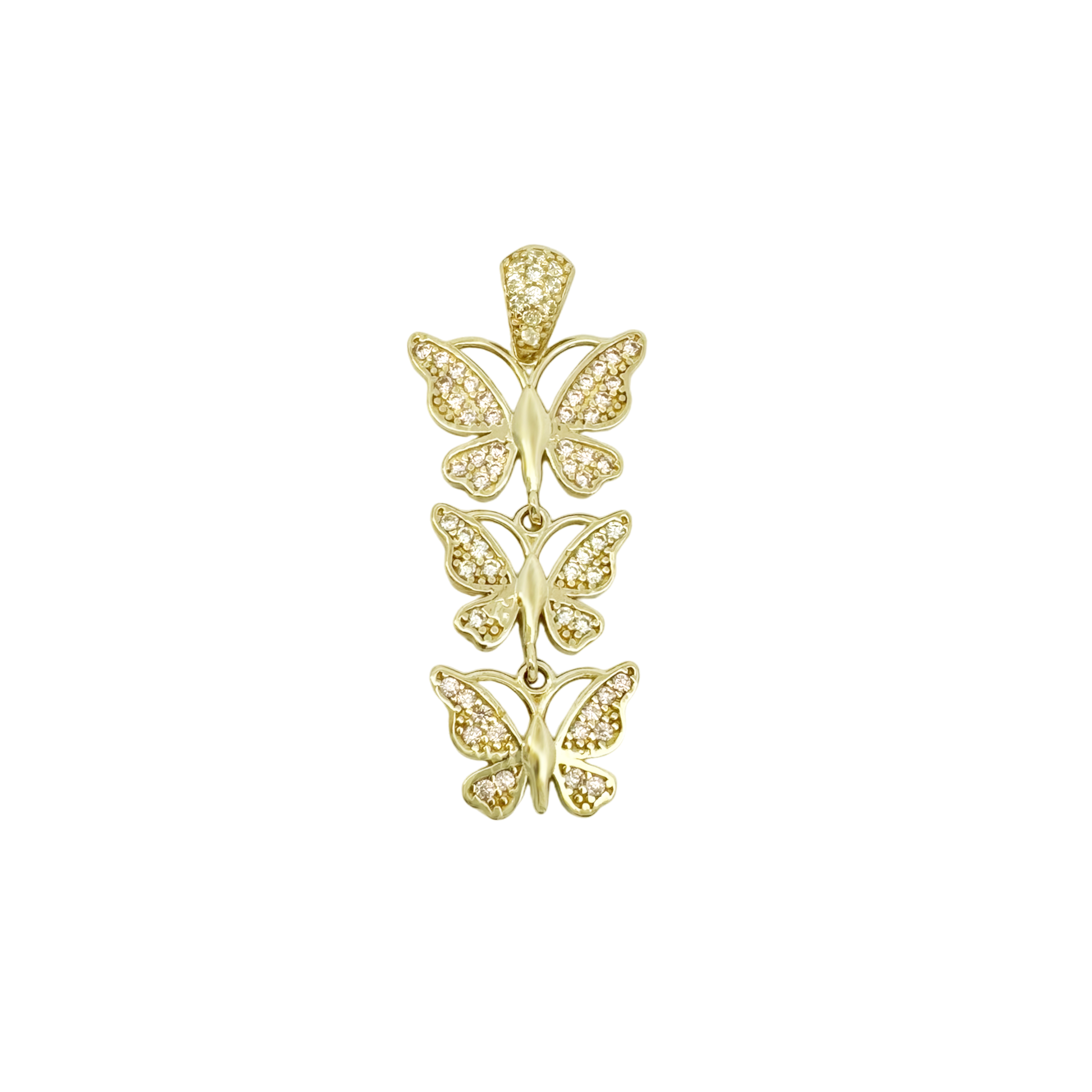 10K Yellow Gold Cz Three Butterfly Pendant 1.6Dwt