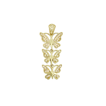 10K Yellow Gold Cz Three Butterfly Pendant 1.6Dwt