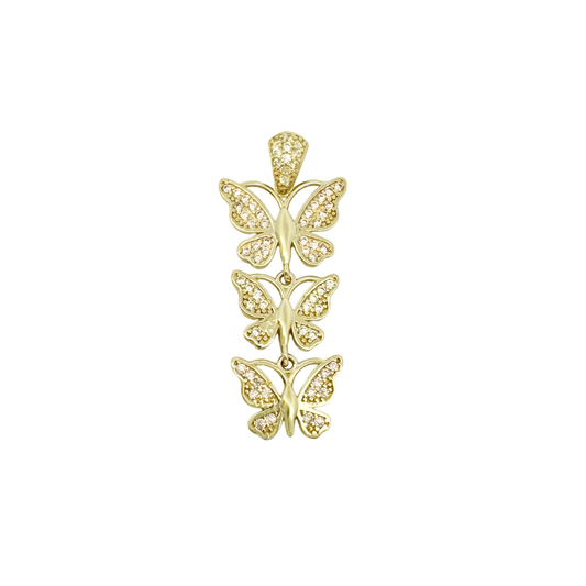 10K Yellow Gold Cz Three Butterfly Pendant 1.6Dwt