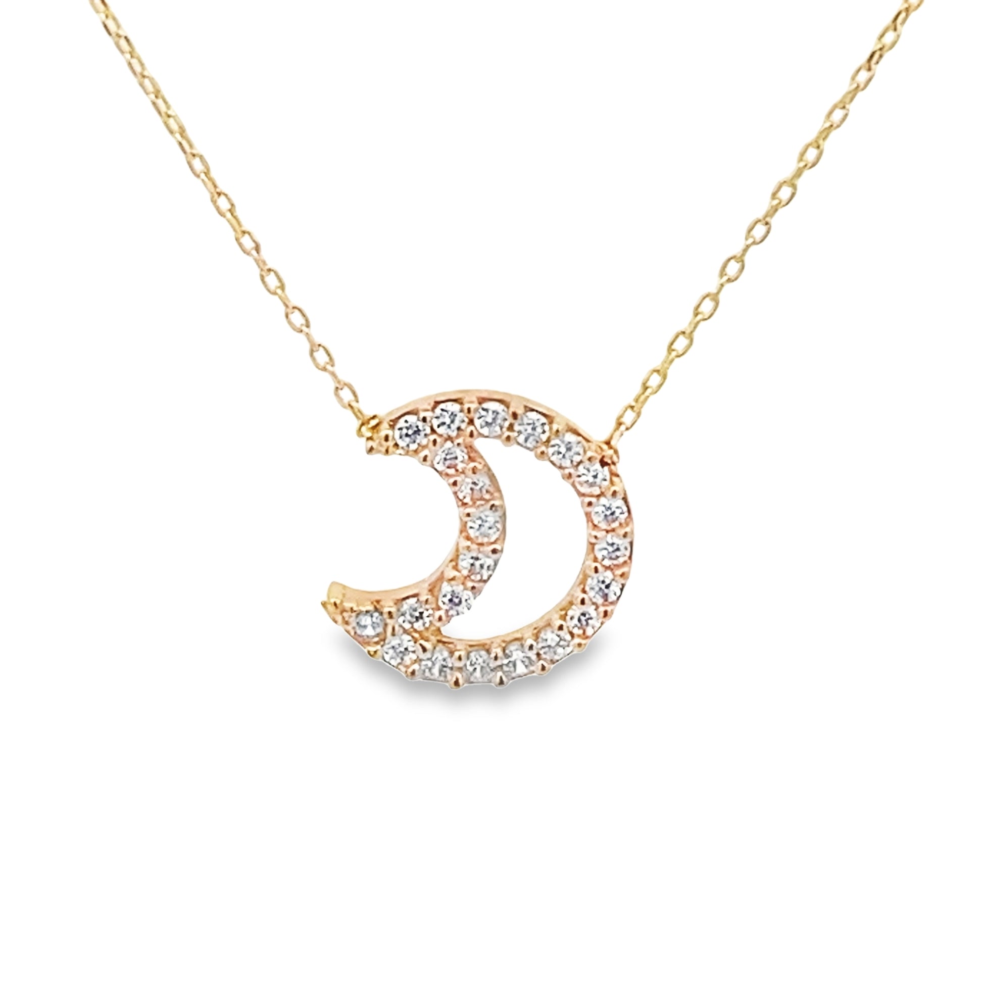 14K Yellow Gold Cz Moon Pendant Necklace 18In