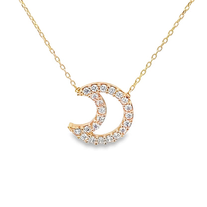 14K Yellow Gold Cz Moon Pendant Necklace 18In