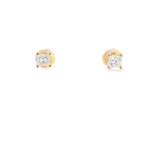 0.25Ctw 14K Yellow Gold Princess Cut Diamond Solitaire Stud Earrings