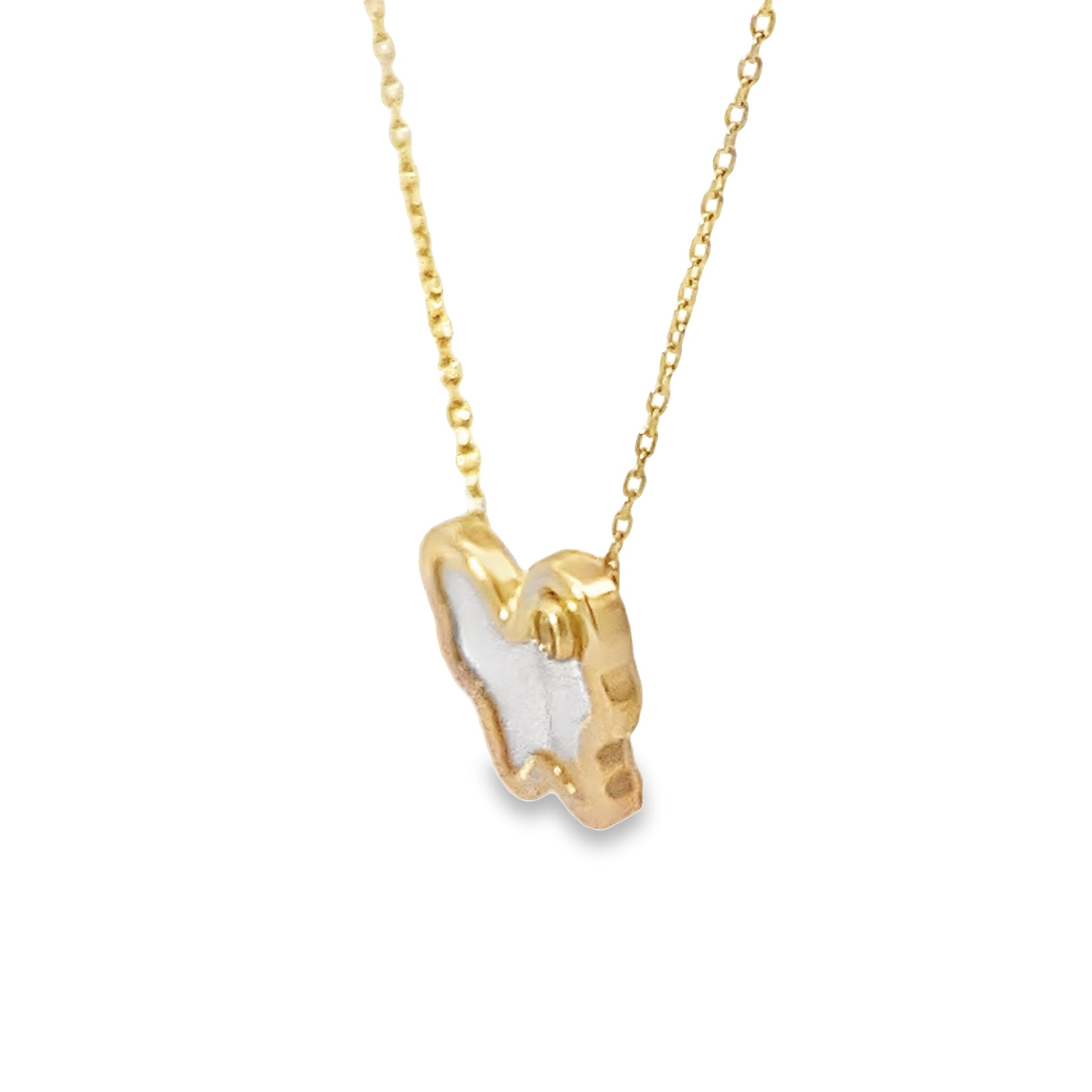 14K Yellow Gold Mother Of Pearl Butterfly Necklace 18In