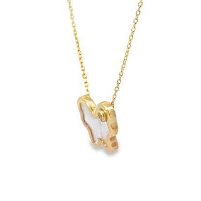 14K Yellow Gold Mother Of Pearl Butterfly Necklace 18In